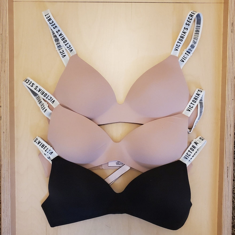 NEW Lot of 3 Victoria Secret T shirt bras 32B logo